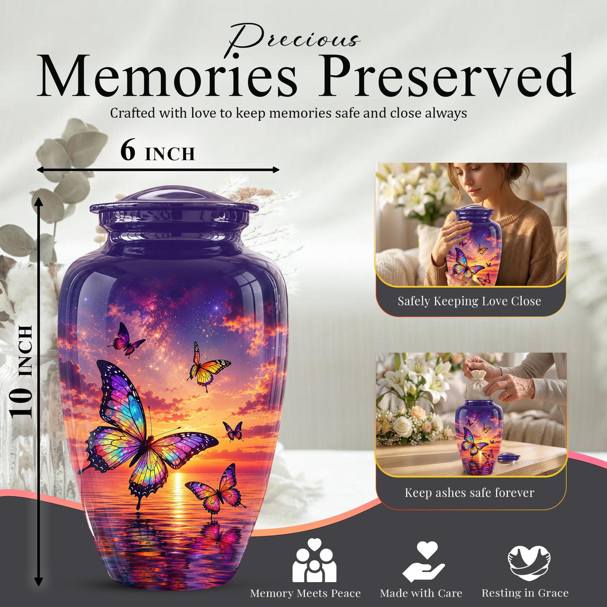Personalized Butterfly Cremation Urn - Sunset Memorial Keepsake, Metal Ashes Urn
