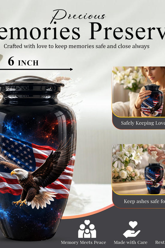 American Flag Eagle Cremation Urn for Ashes - Patriotic Bald Eagle Memorial Urn