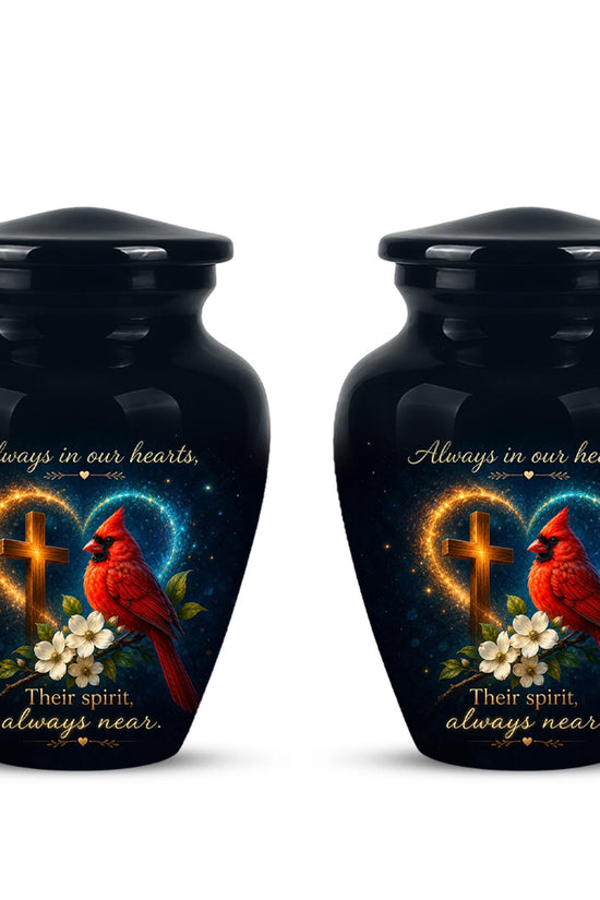 Cardinal Memorial Urn, Christian Cross, Adult Cremation Ashes, Glossy Metal Urn
