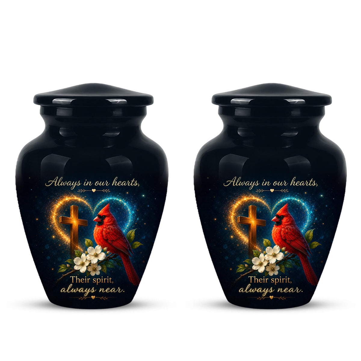 Cardinal Memorial Urn, Christian Cross, Adult Cremation Ashes, Glossy Metal Urn