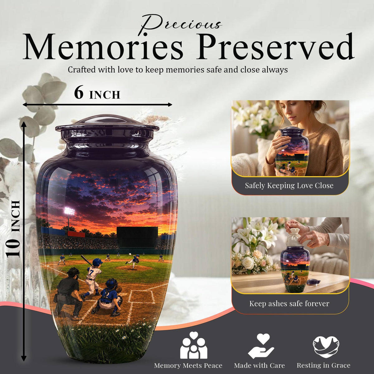 Baseball Cremation Urn for Ashes - Youth Baseball Team Memorial Urn