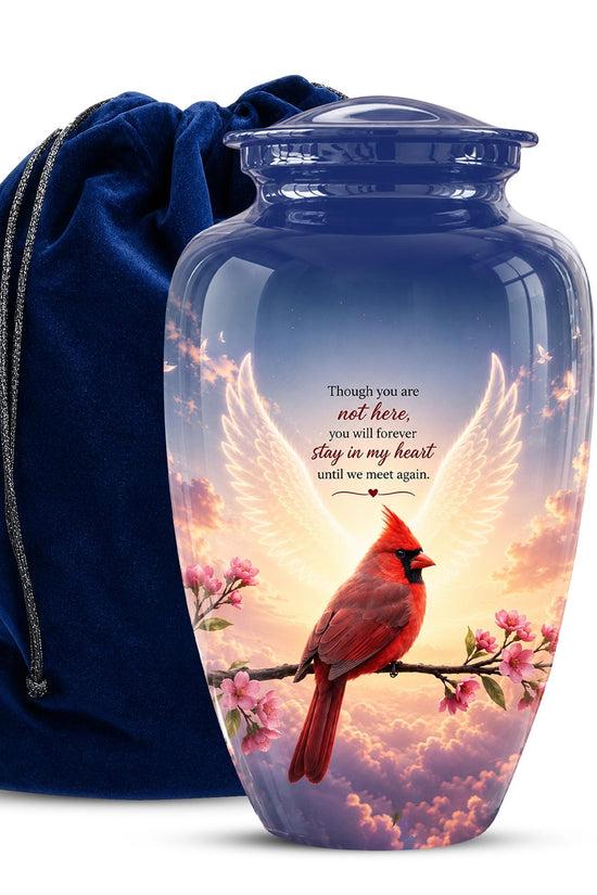 Personalized Cardinal Cremation Urn for Ashes, Red Cardinal Memorial Urn, Angel Wings Bird Tribute Urn - In Loving Memory Memorial (200 Cubic)