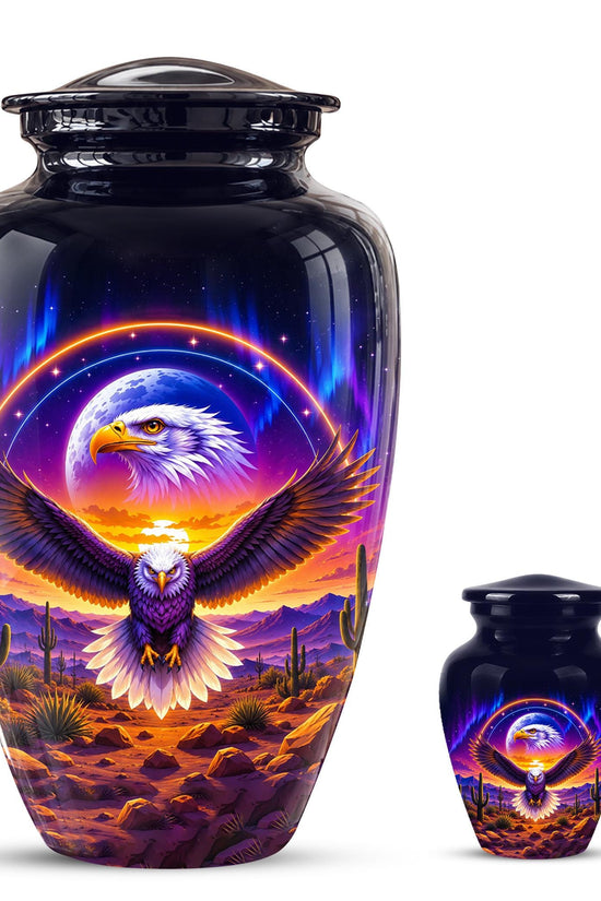 Bald Eagle Cremation Urn for Ashes - Colorful Desert Sunset Memorial Urn