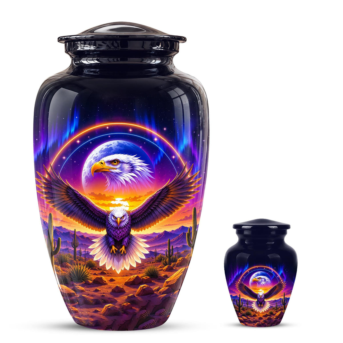 Bald Eagle Cremation Urn for Ashes - Colorful Desert Sunset Memorial Urn
