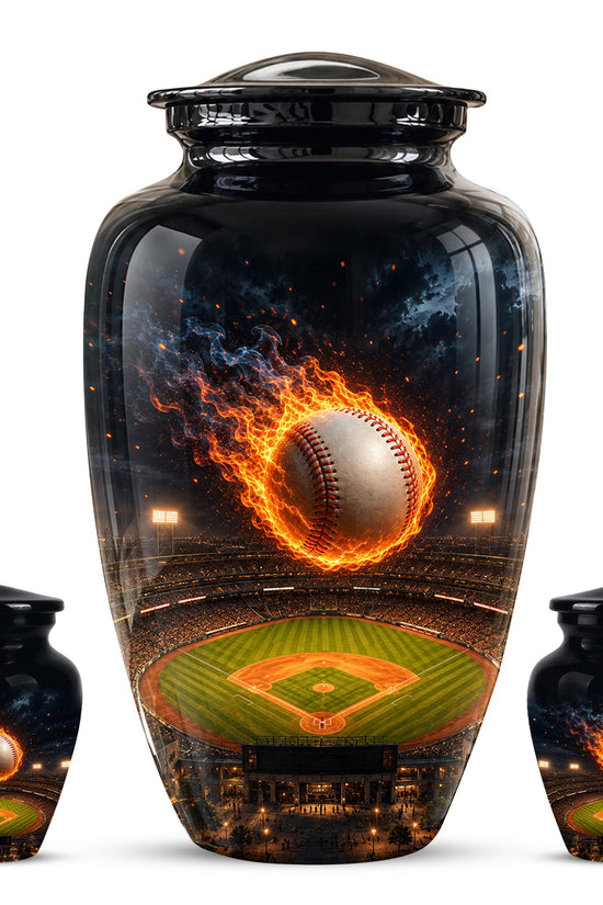 Baseball Cremation Urn for Ashes - Flaming Baseball Memorial Urn