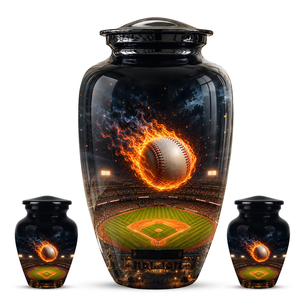 Baseball Cremation Urn for Ashes - Flaming Baseball Memorial Urn