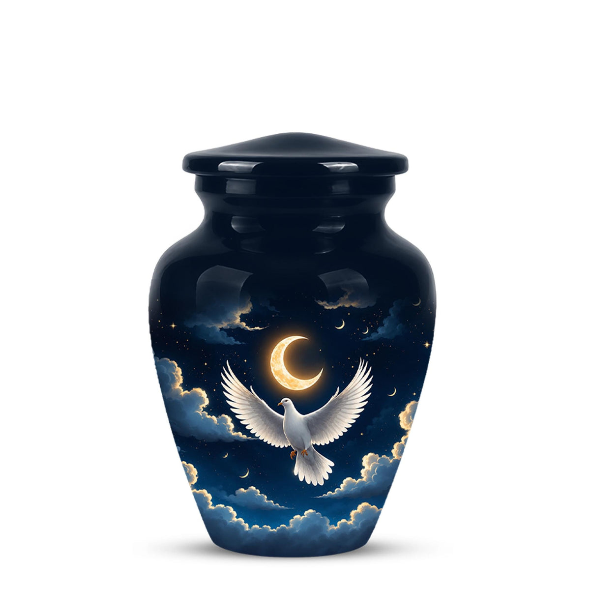 Personalized White Dove Cremation Urn for Ashes - Crescent Moon Memorial Urn, Heavenly Dove