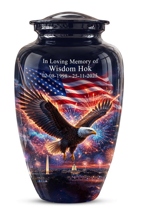 American Flag Eagle Cremation Urn for Ashes - Patriotic Bald Eagle Memorial Urn