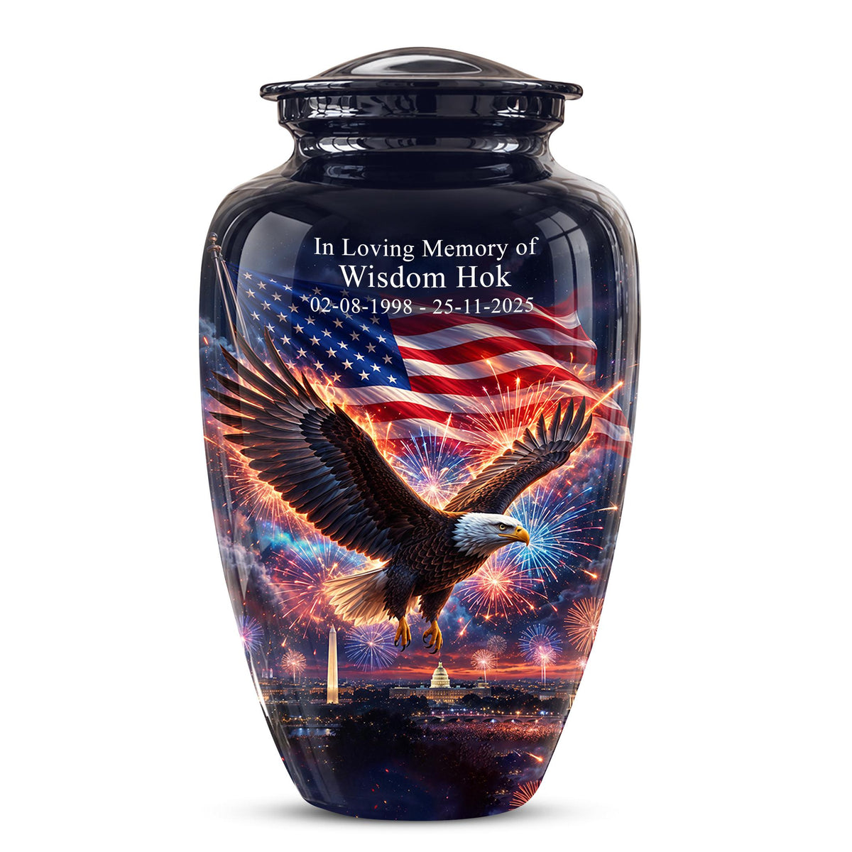American Flag Eagle Cremation Urn for Ashes - Patriotic Bald Eagle Memorial Urn