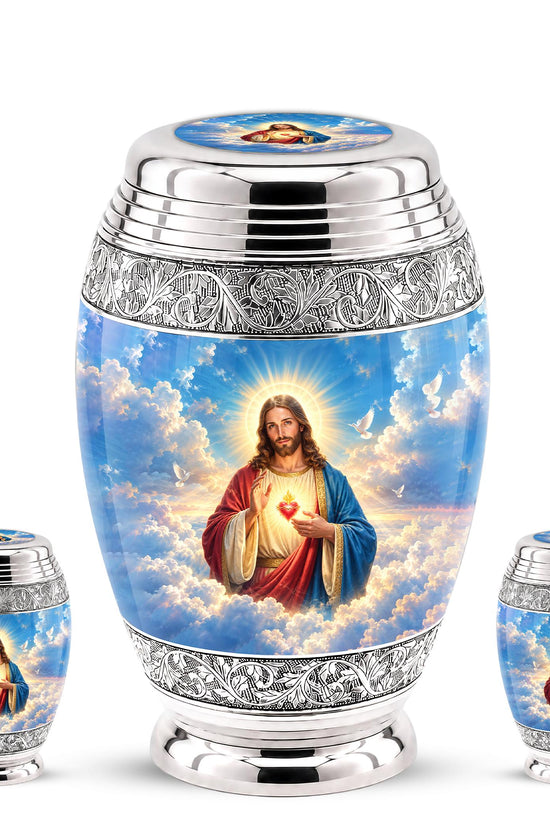 Personalized Jesus Cremation Urn - Christian Memorial Ashes, Sacred Heart (200 Cubic)