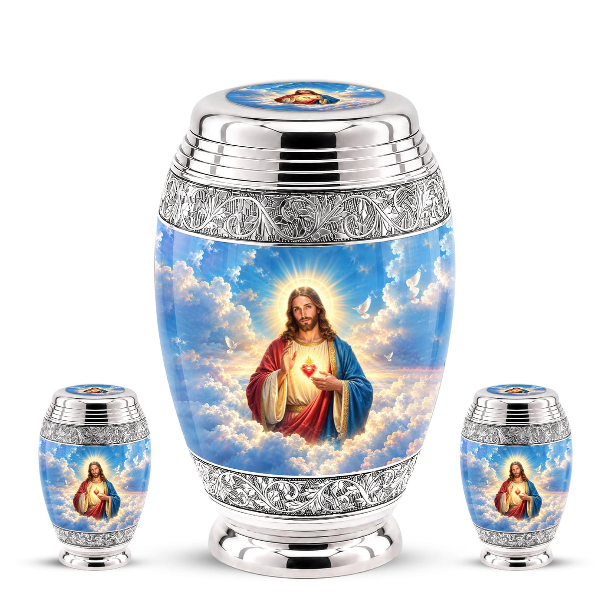 Personalized Jesus Cremation Urn - Christian Memorial Ashes, Sacred Heart (200 Cubic)