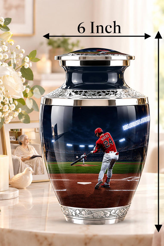 Baseball Player Cremation Urn for Ashes - Red Jersey Baseball Memorial Urn