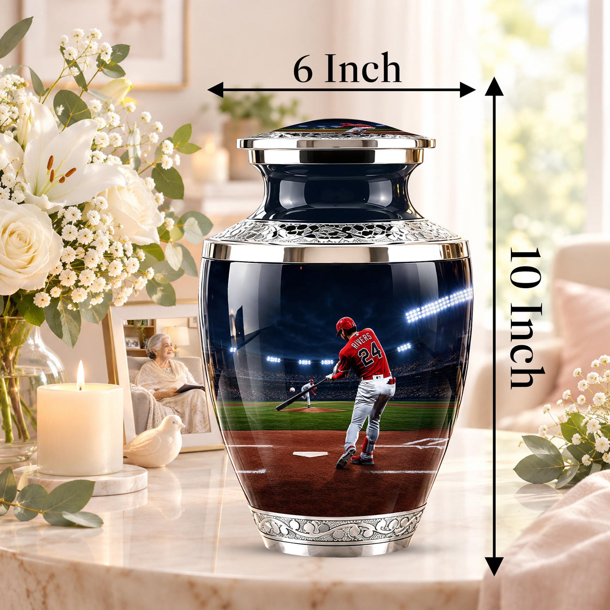 Baseball Player Cremation Urn for Ashes - Red Jersey Baseball Memorial Urn