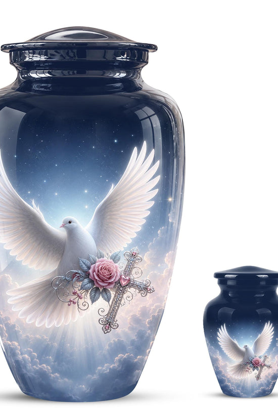 Personalized Dove Cremation Urn for Ashes, White Dove Memorial Urn, Pink Rose Religious Tribute Urn - Heavenly Peace Memorial