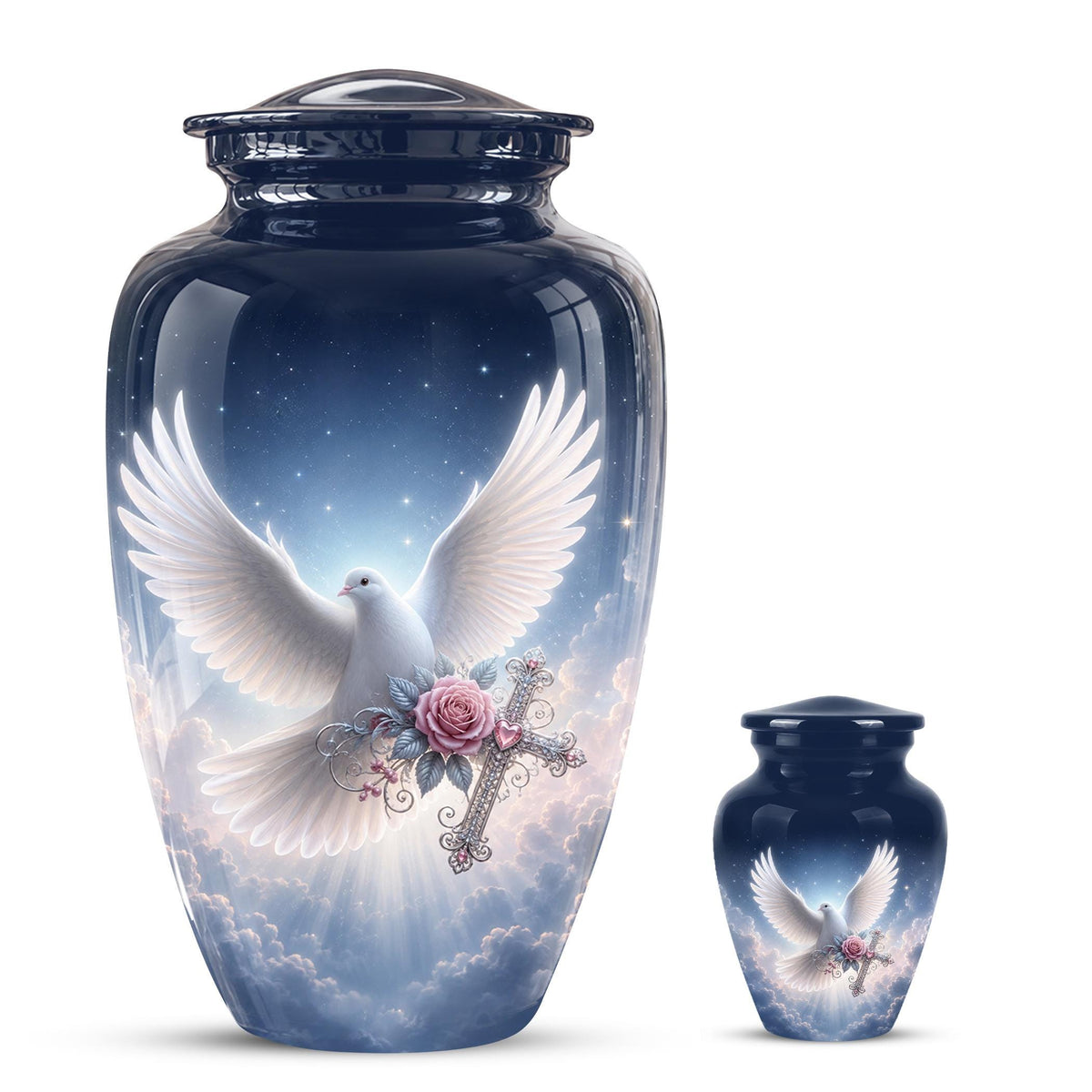 Personalized Dove Cremation Urn for Ashes, White Dove Memorial Urn, Pink Rose Religious Tribute Urn - Heavenly Peace Memorial