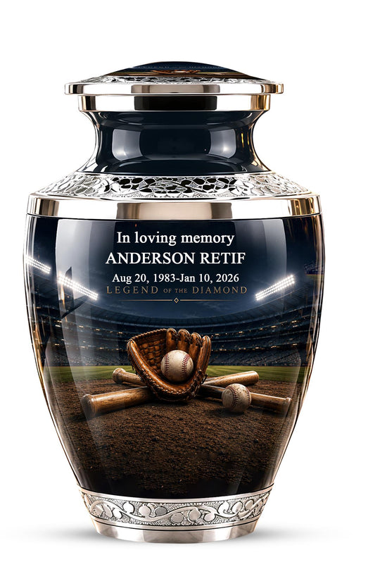 Baseball Glove Cremation Urn for Ashes - Silver Baseball Memorial Urn