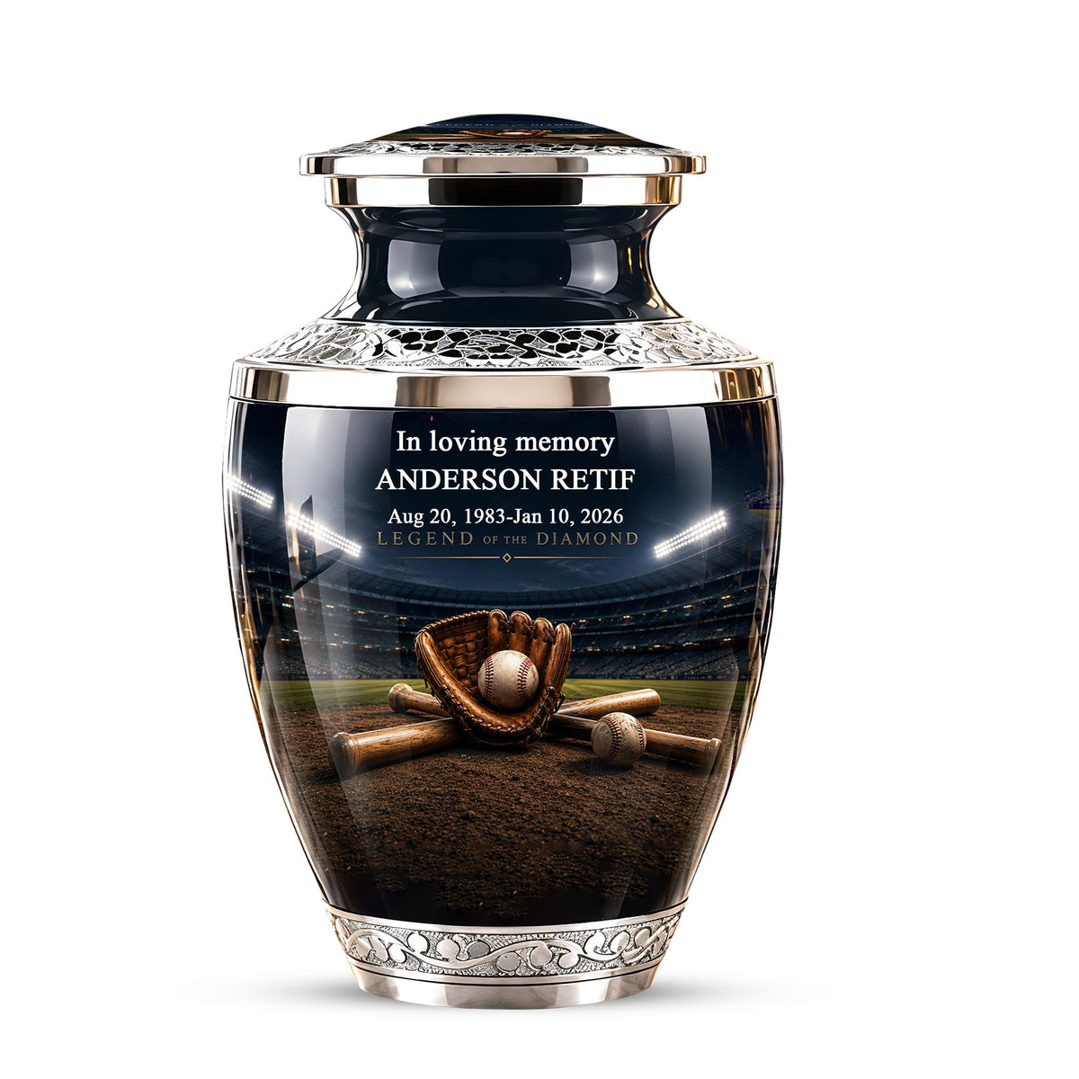 Baseball Glove Cremation Urn for Ashes - Silver Baseball Memorial Urn