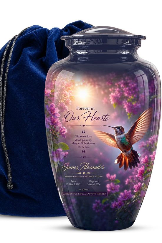 Personalized Hummingbird Cremation Urn - Floral Memorial Tribute for Ashes