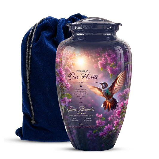 Personalized Hummingbird Cremation Urn - Floral Memorial Tribute for Ashes