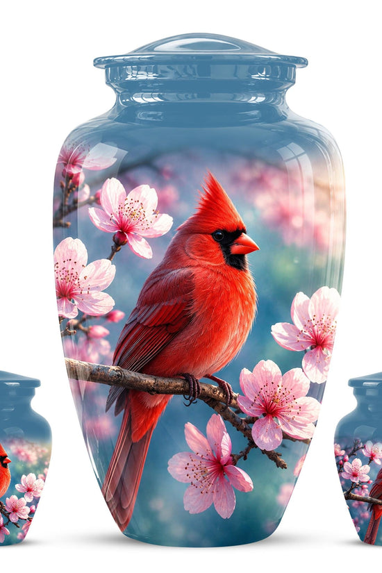 Personalized Cardinal Cherry Blossom Cremation Urn, Memorial Keepsake Urn