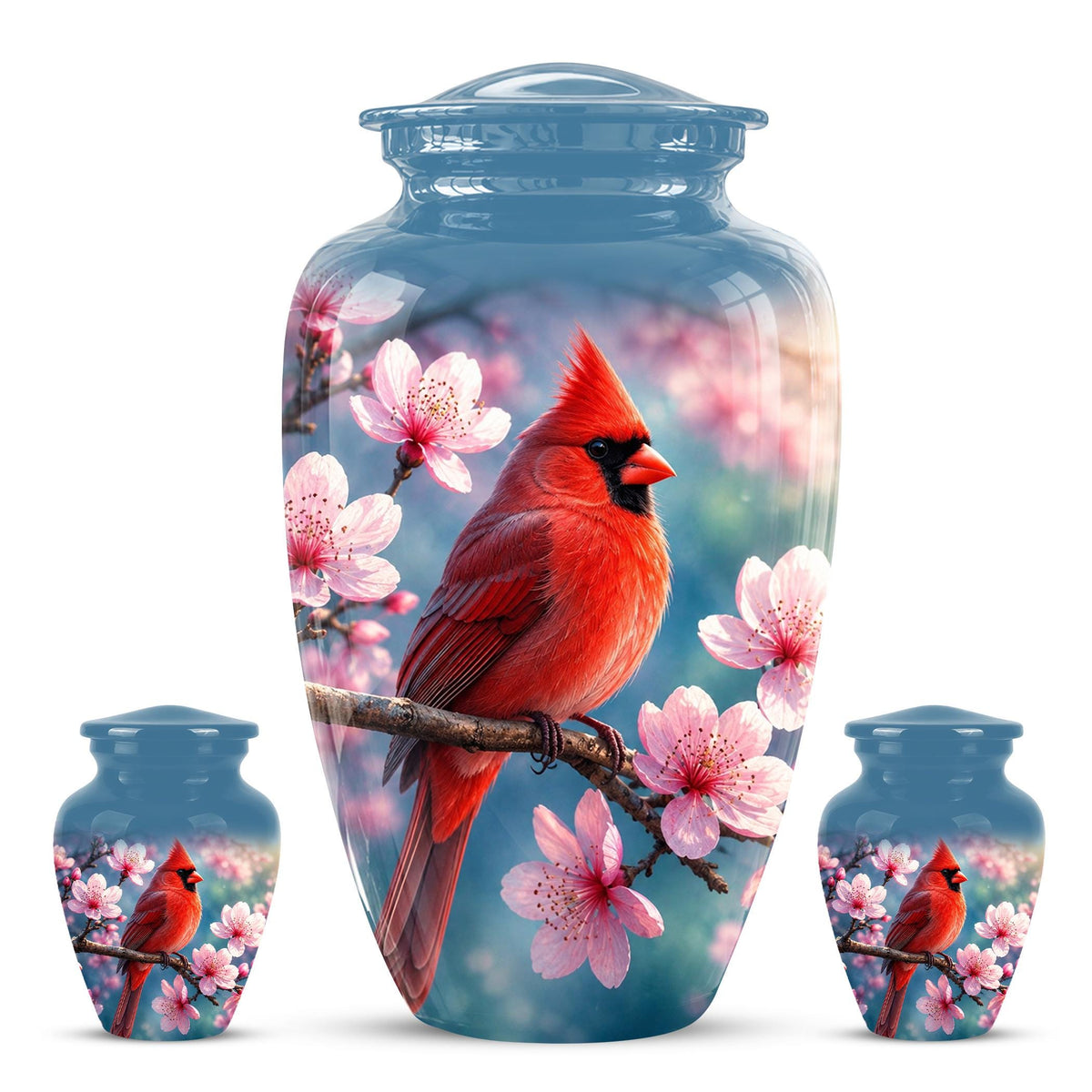 Personalized Cardinal Cherry Blossom Cremation Urn, Memorial Keepsake Urn