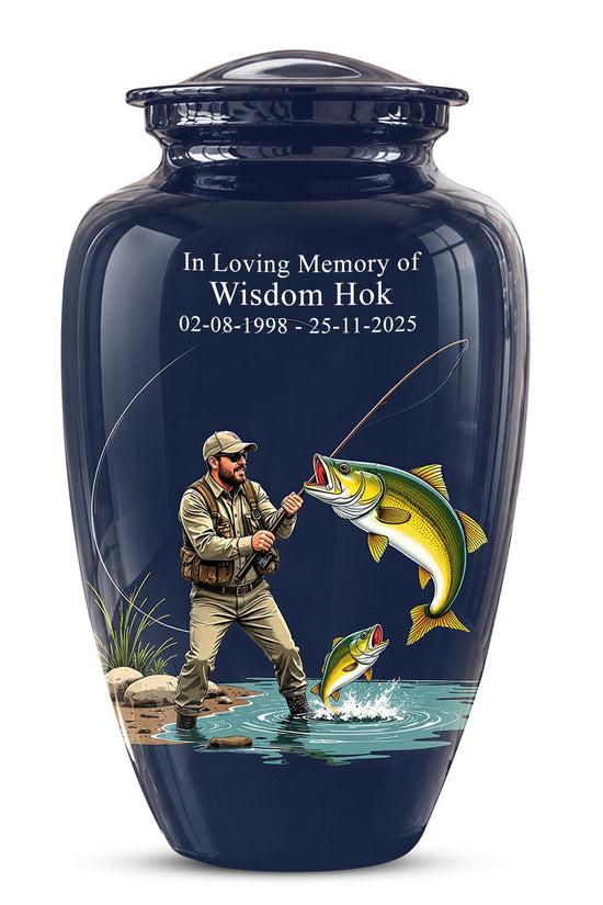 Personalized Fishing Cremation Urn for Ashes - Fisherman Memorial Urn, Fishing Tribute Urn