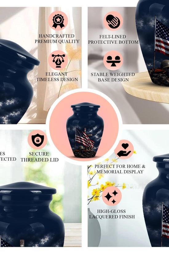 American Flag Military Urn ? Veteran Memorial Cremation Ashes Keepsake