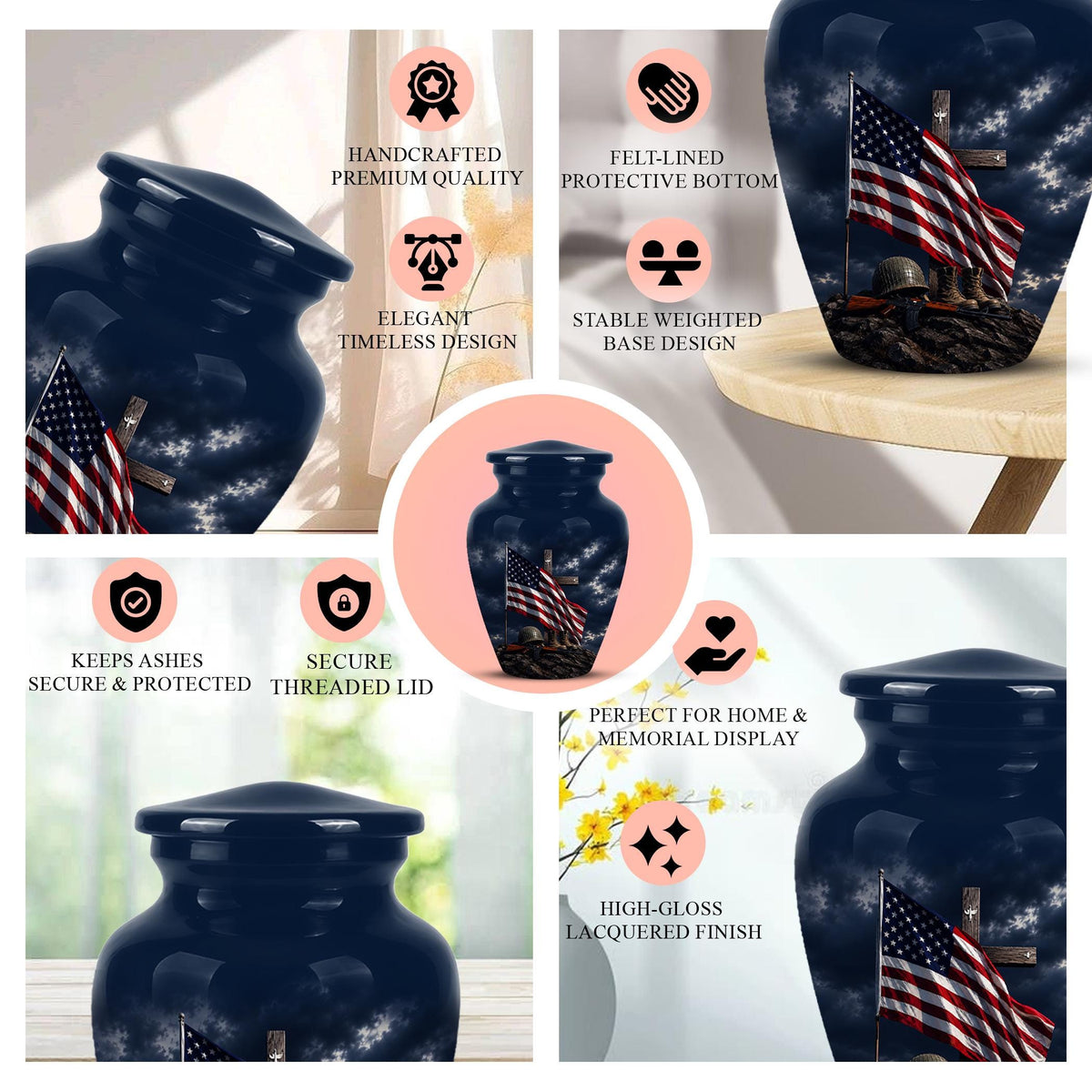 American Flag Military Urn ? Veteran Memorial Cremation Ashes Keepsake