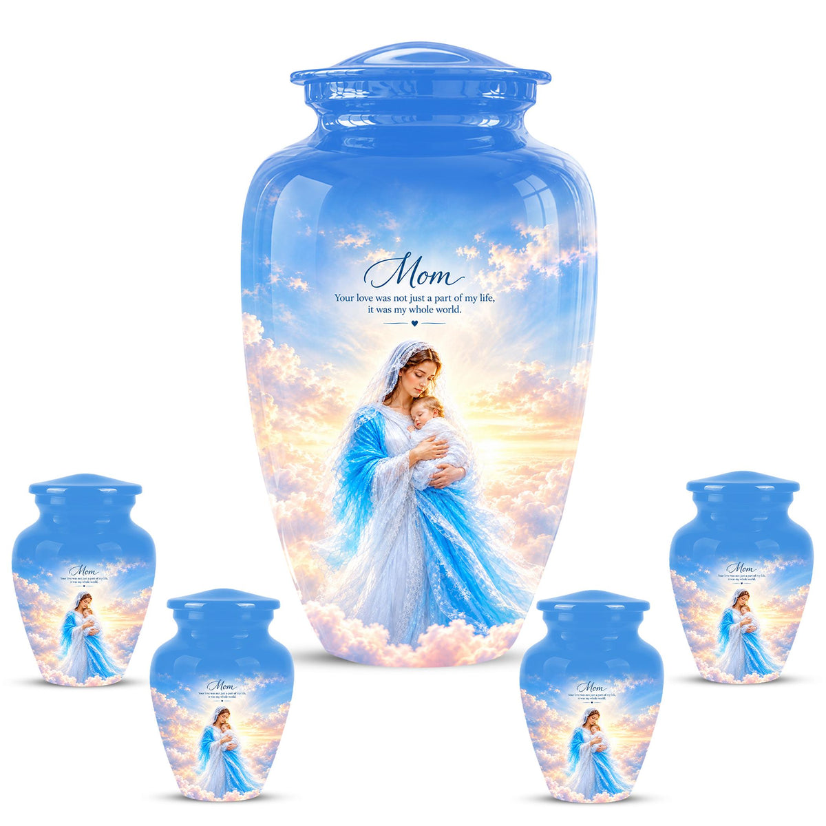 Personalized Mother Mary Cremation Urn, Catholic Memorial Ashes (200 Cubic)