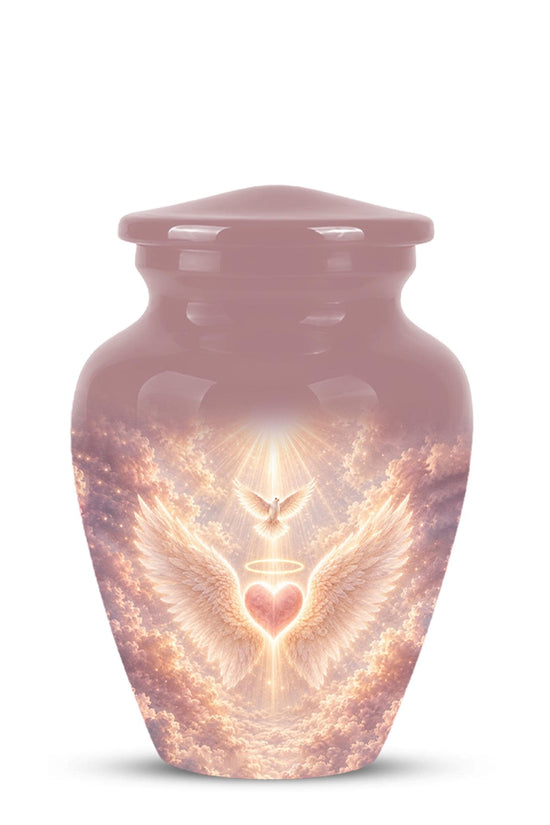 Personalized Angel Wings Cremation Urn for Ashes - Pink Heart Memorial Urn, Heavenly Dove Tribute