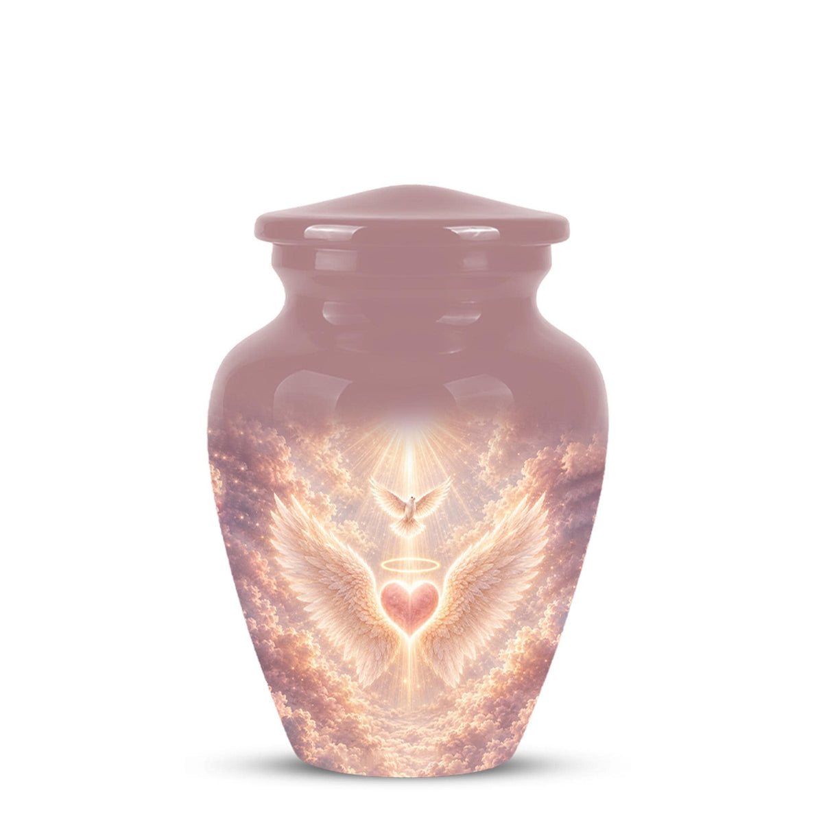 Personalized Angel Wings Cremation Urn for Ashes - Pink Heart Memorial Urn, Heavenly Dove Tribute