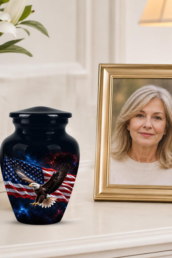 American Flag Eagle Cremation Urn for Ashes - Patriotic Bald Eagle Memorial Urn