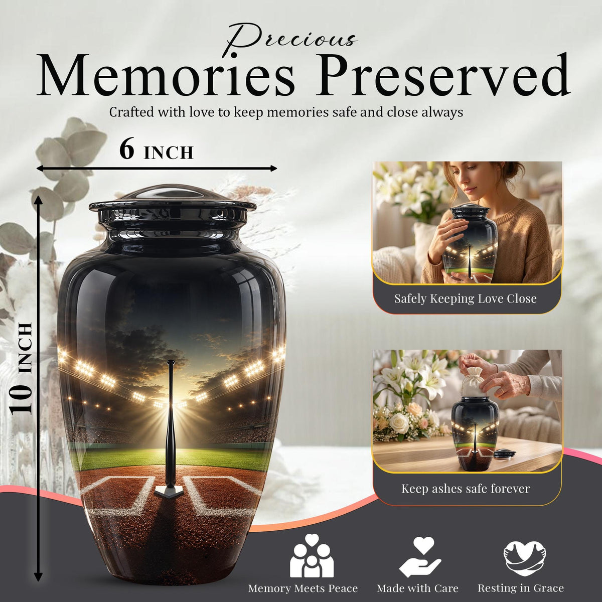Personalized Baseball Stadium Cremation Urn - Memorial Keepsake for Adults
