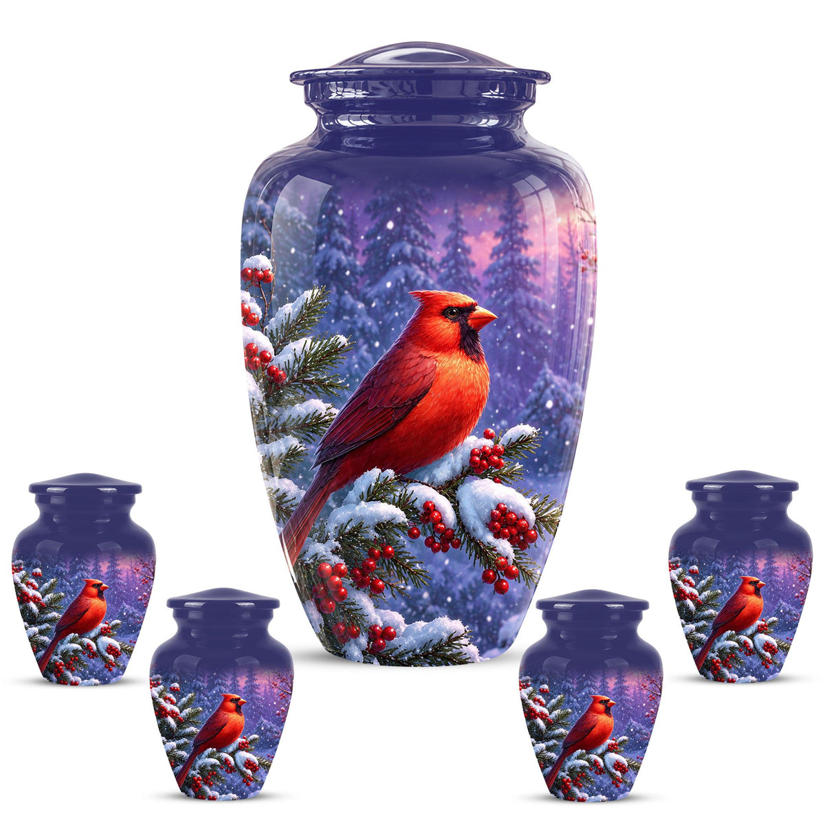 Cardinal Winter Memorial Urn, Red Bird Ashes Keepsake (200 Cubic)