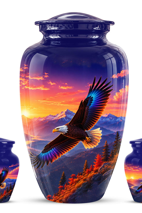 Bald Eagle Cremation Urn for Ashes - Purple Sunset Mountain Memorial Urn
