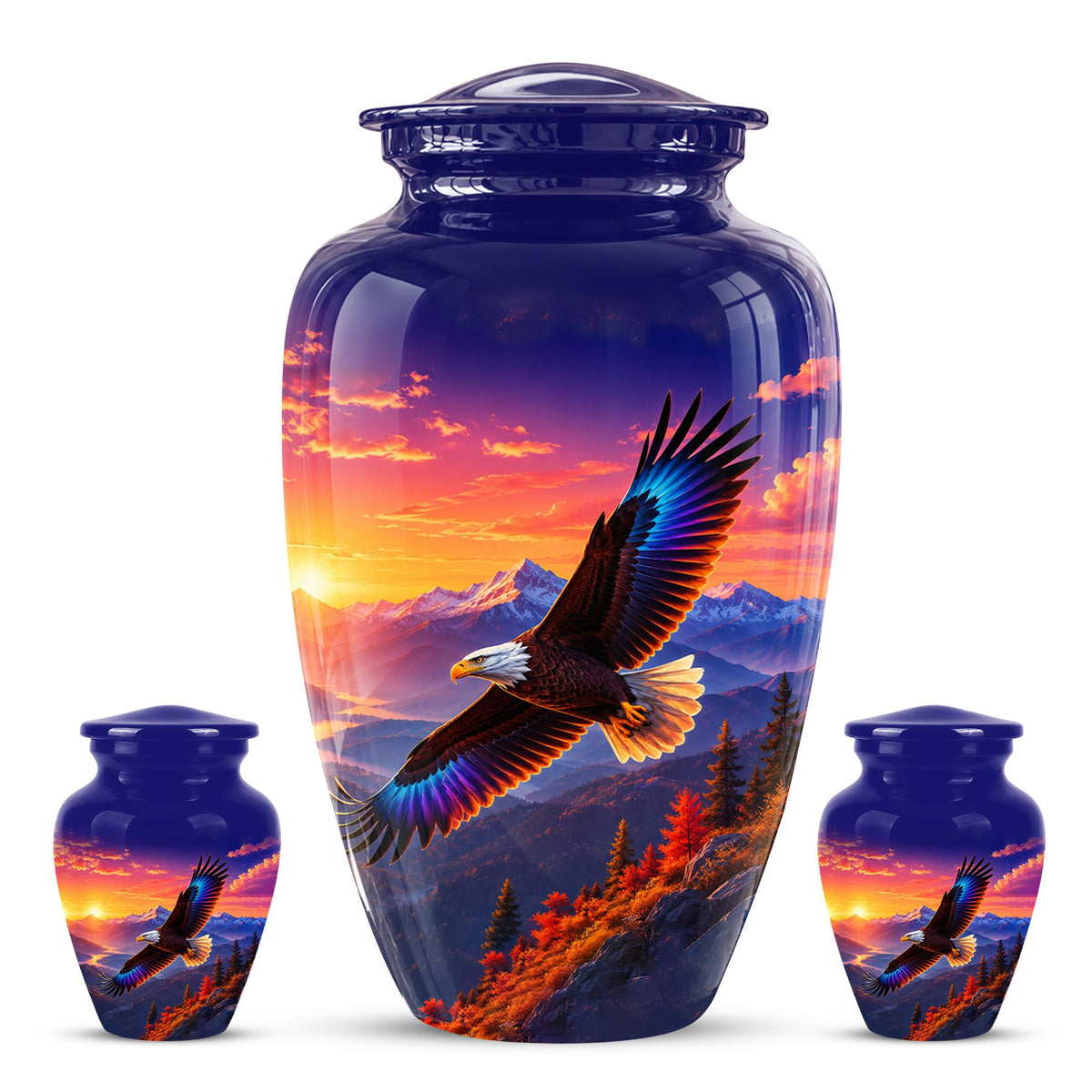 Bald Eagle Cremation Urn for Ashes - Purple Sunset Mountain Memorial Urn