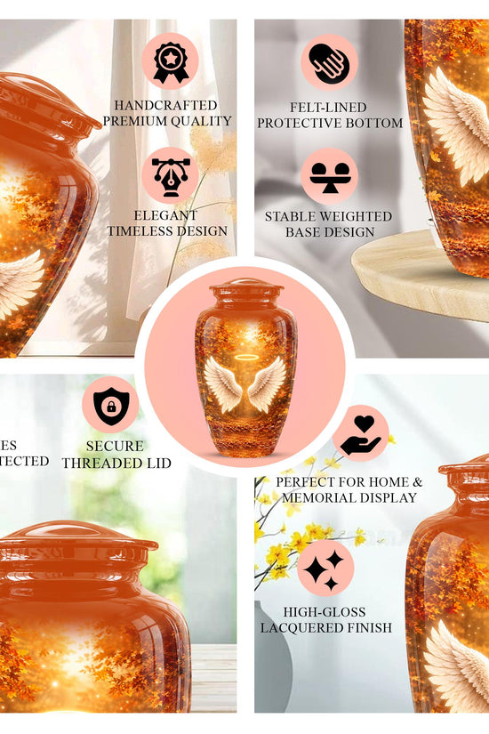 Personalized Angel Wings Cremation Urn - Autumn Heaven Keepsake Ashes Memorial