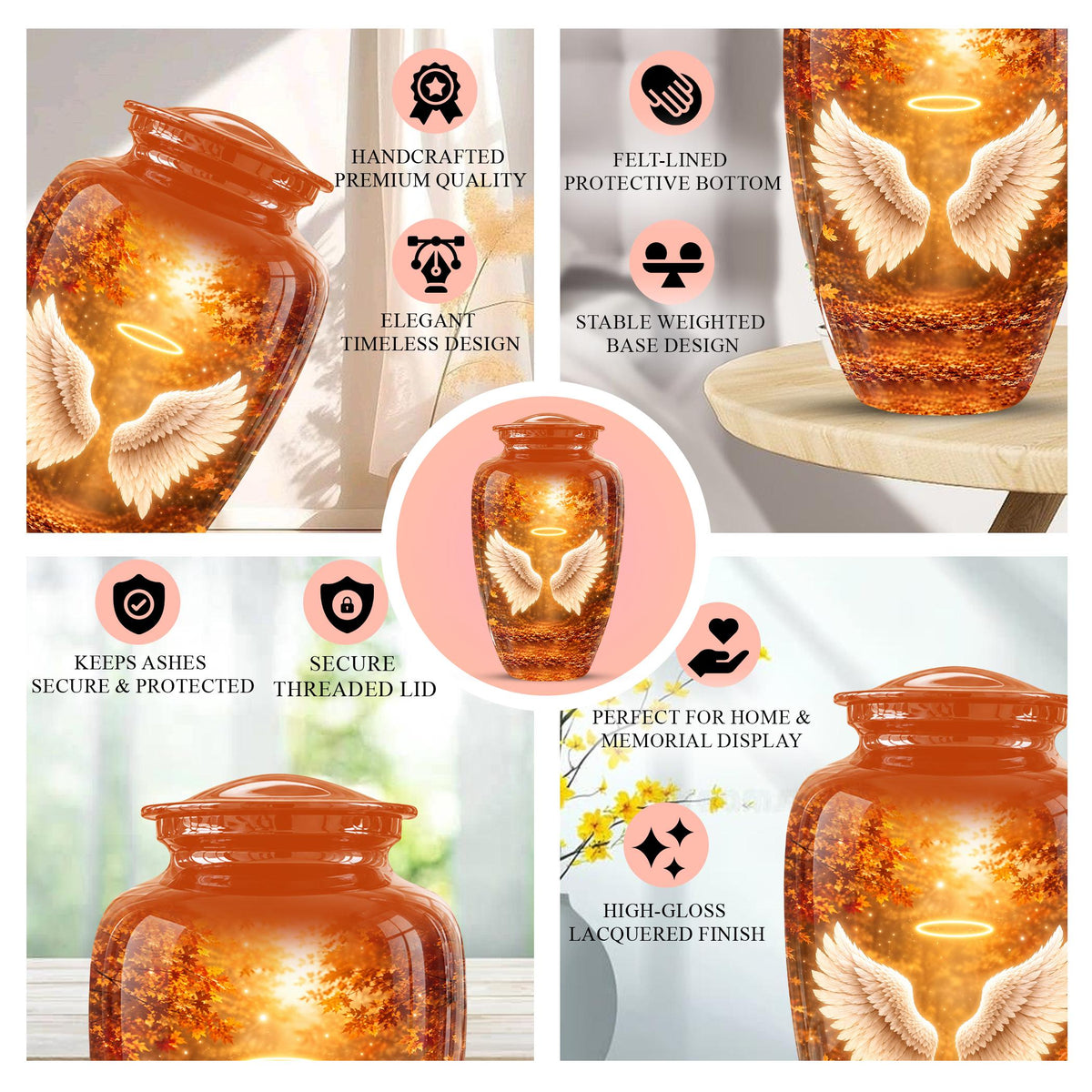 Personalized Angel Wings Cremation Urn - Autumn Heaven Keepsake Ashes Memorial