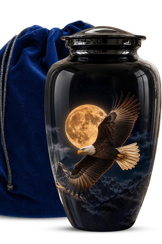 Bald Eagle Cremation Urn for Ashes - Golden Full Moon Mountain Memorial Urn