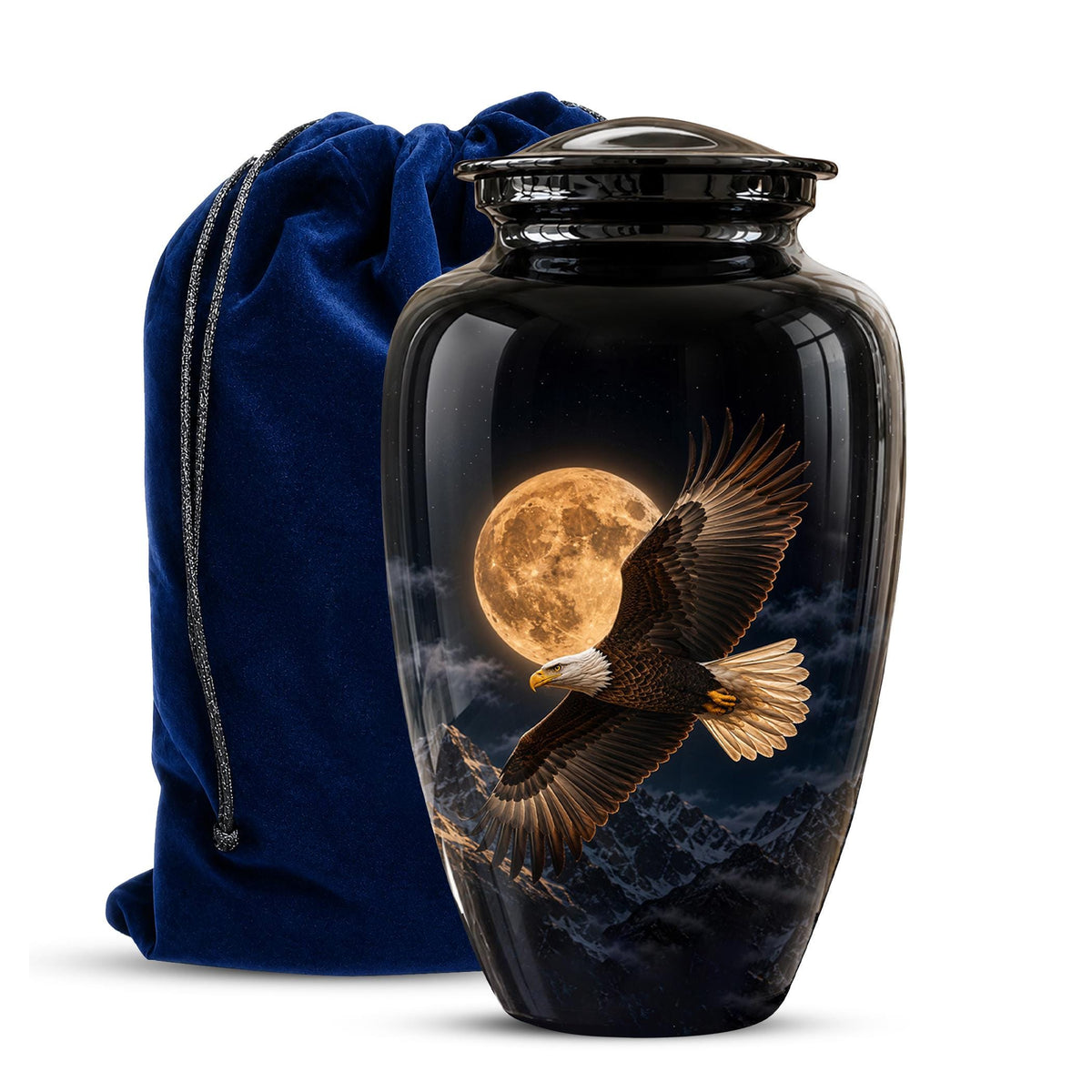 Bald Eagle Cremation Urn for Ashes - Golden Full Moon Mountain Memorial Urn