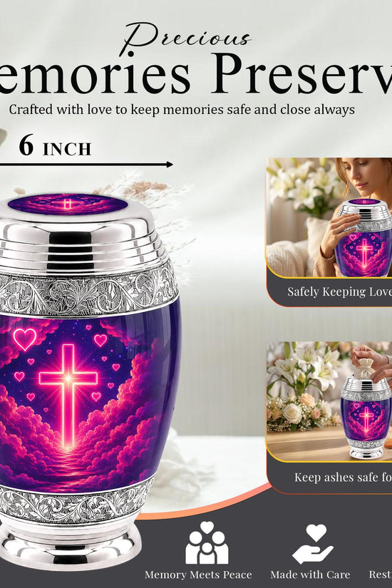 Personalized Christian Cross Cremation Urn, Catholic Memorial Keepsake (200 Cubic Hold)