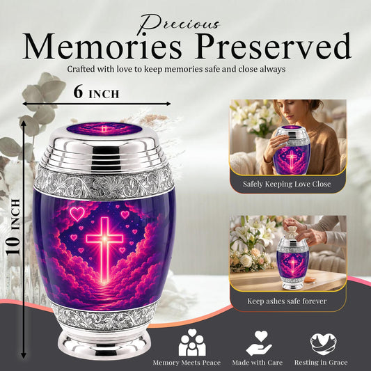 Personalized Christian Cross Cremation Urn, Catholic Memorial Keepsake (200 Cubic Hold)