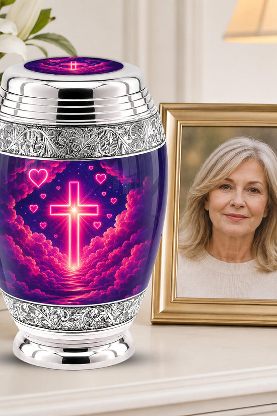 Personalized Christian Cross Cremation Urn, Catholic Memorial Keepsake (200 Cubic Hold)