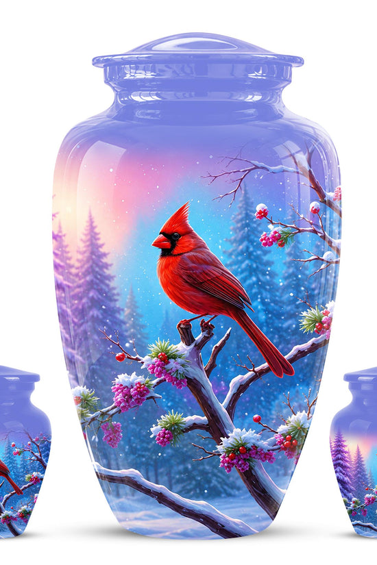 Personalized Red Cardinal Winter Urn for Ashes, Custom Memorial Keepsake