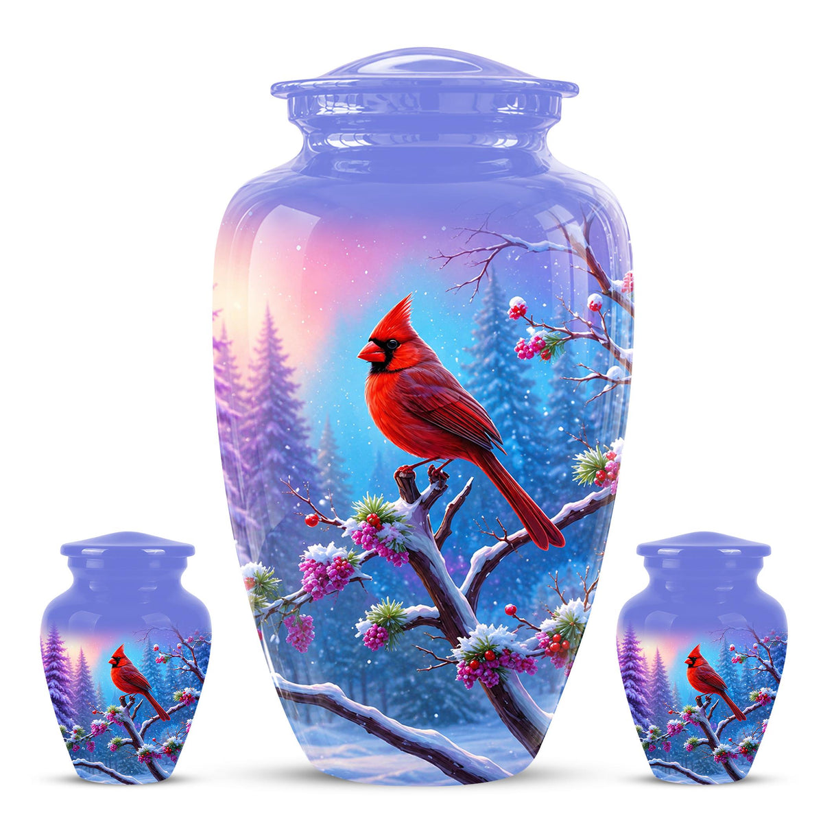 Personalized Red Cardinal Winter Urn for Ashes, Custom Memorial Keepsake