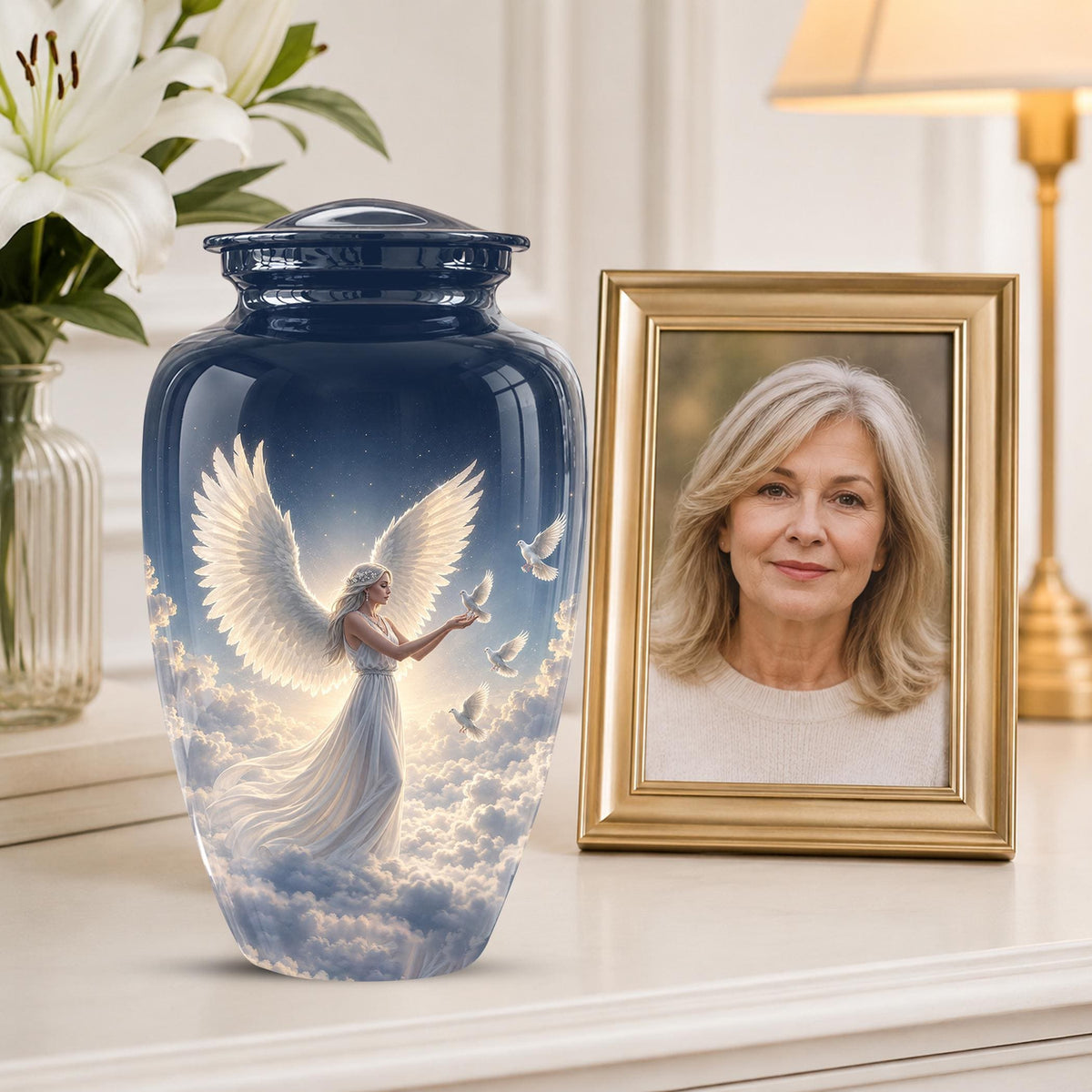 Personalized Angel Cremation Urn for Ashes - Female Angel Dove Memorial Urn