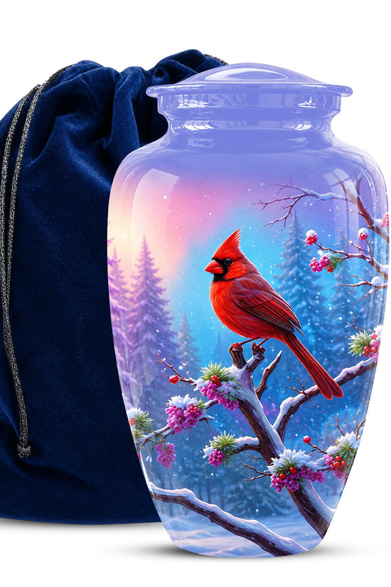 Personalized Red Cardinal Winter Urn for Ashes, Custom Memorial Keepsake