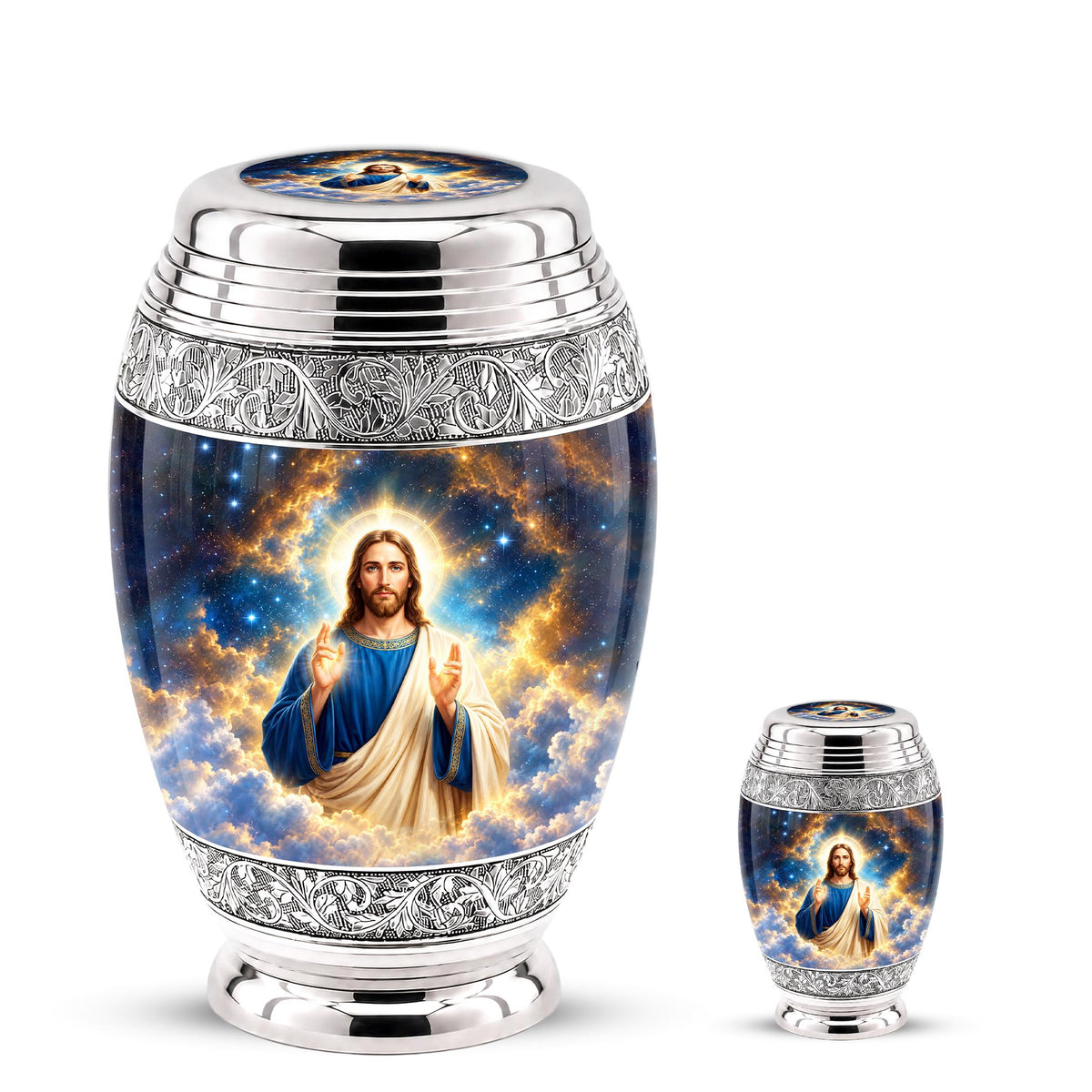 Personalized Jesus Cremation Urn - Celestial Christian Memorial Ashes Urn (200 Cubic)