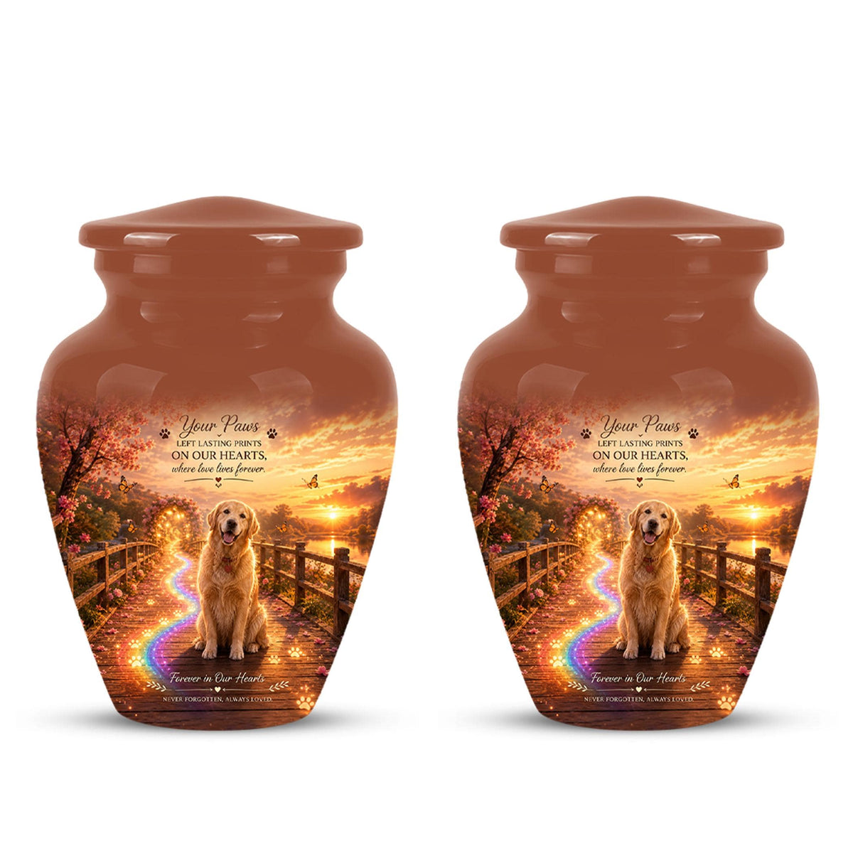 Personalized Dog Cremation Urn, Pet Memorial Urn - Keepsake Sunset Landscape Artwork