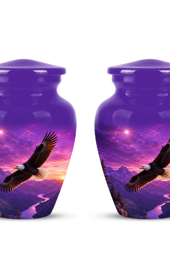 Bald Eagle Cremation Urn for Ashes - Purple Sunset Mountain Memorial Urn